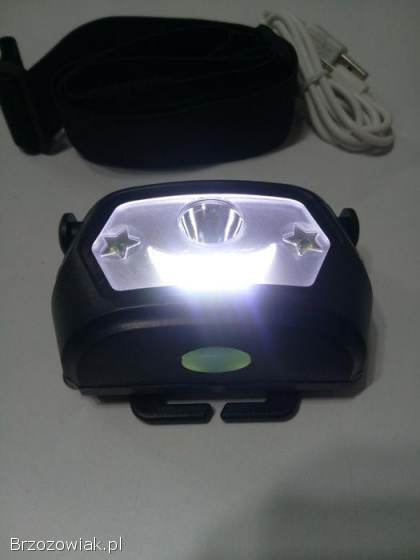Latarka czołowa LED czołówka ładowanie AKU USB