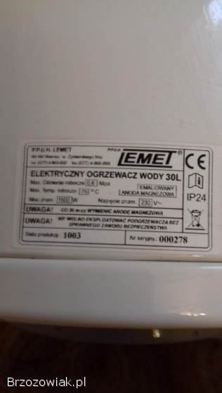 Elektryczny podgrzewacz wody 30L SLIM 1500 W Lemet
