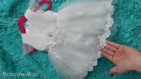 Sukienka niemowlęca biała-śmietanka koronka gipiura chrzest wesele 3-6 miesięcy