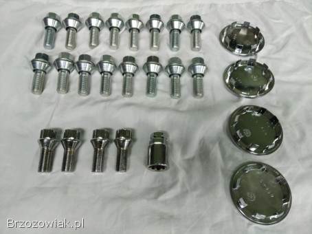 Śruby kół felg M14 x 1.  50 /32 + śruby antykradzieżowe + dekle AUDI SEAT SKODA VW