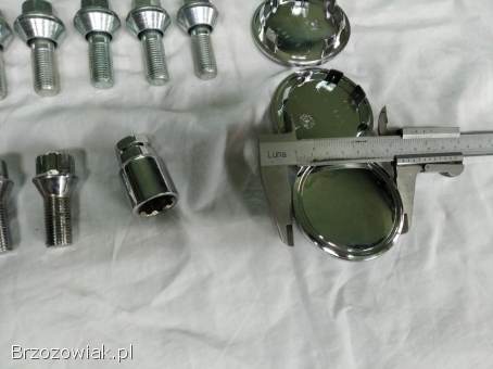 Śruby kół felg M14 x 1.  50 /32 + śruby antykradzieżowe + dekle AUDI SEAT SKODA VW