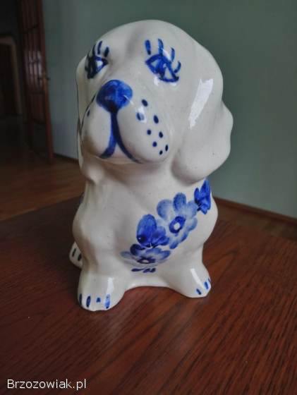 Piesek ceramiczny,  ręcznie malowany PRL