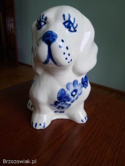 Piesek ceramiczny,  ręcznie malowany PRL