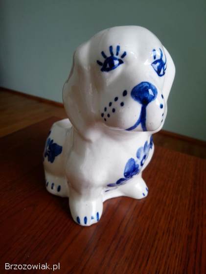 Piesek ceramiczny,  ręcznie malowany PRL