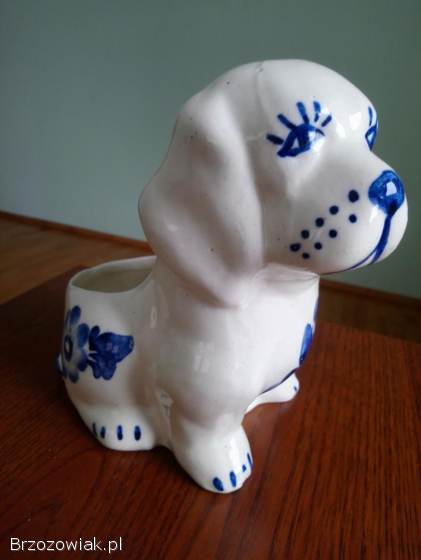 Piesek ceramiczny,  ręcznie malowany PRL