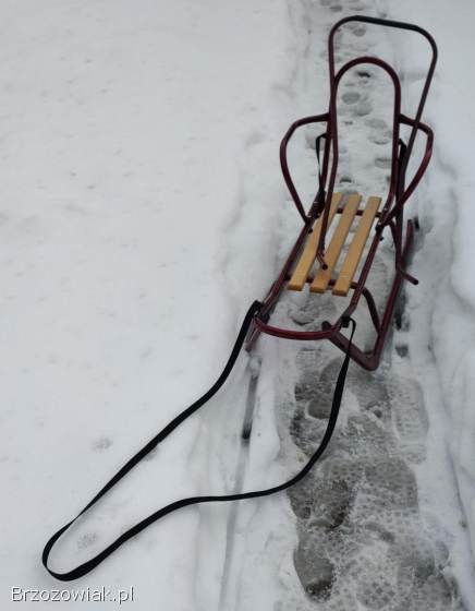 Sanki metalowe z oparciem i pchaczem z zapięciem.