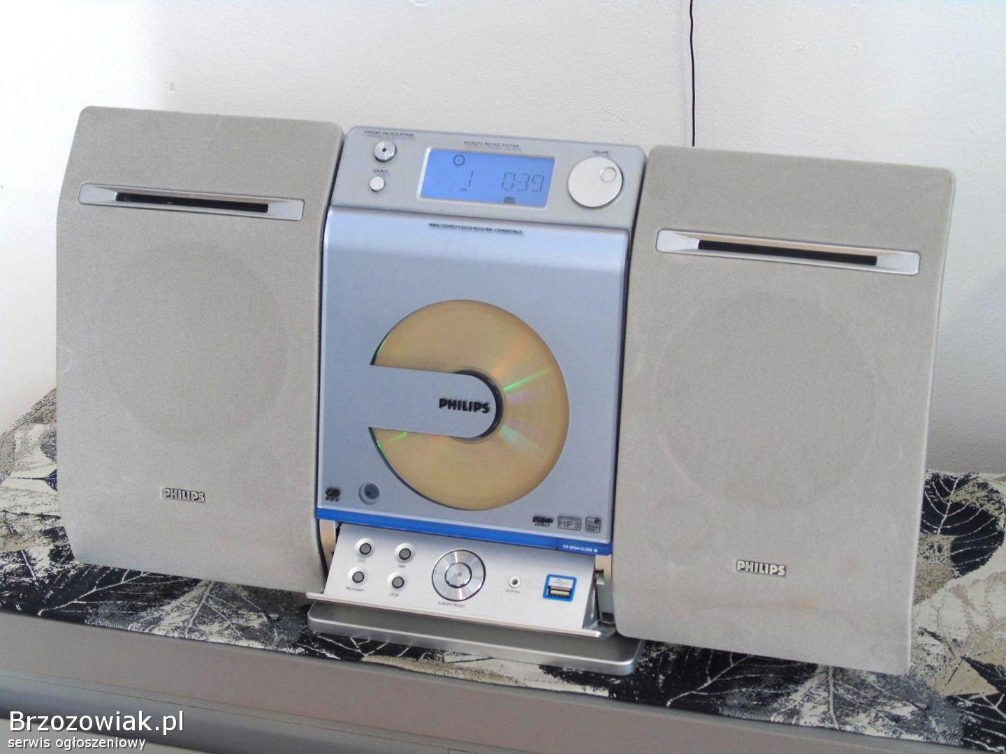 Wieża Philips CD USB mp-3 kolumny.  sprawna.  DOSTAWA
