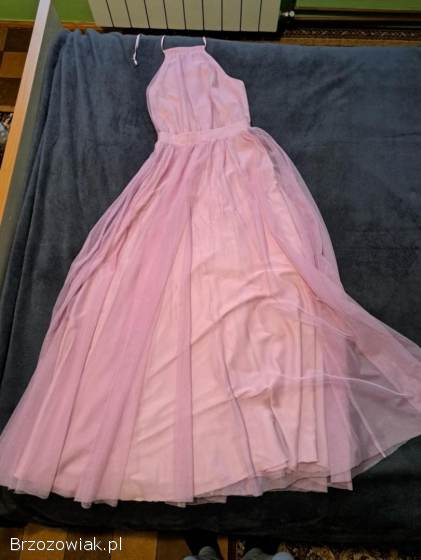 Jasnoróżowa,  elegancka sukienka maxi