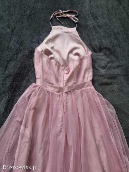 Jasnoróżowa,  elegancka sukienka maxi
