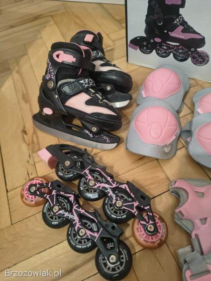 Łyżworolki spokey Quattro 4w1 regulowane 30-33 kask ochraniacze