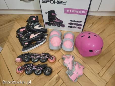 Łyżworolki spokey Quattro 4w1 regulowane 30-33 kask ochraniacze
