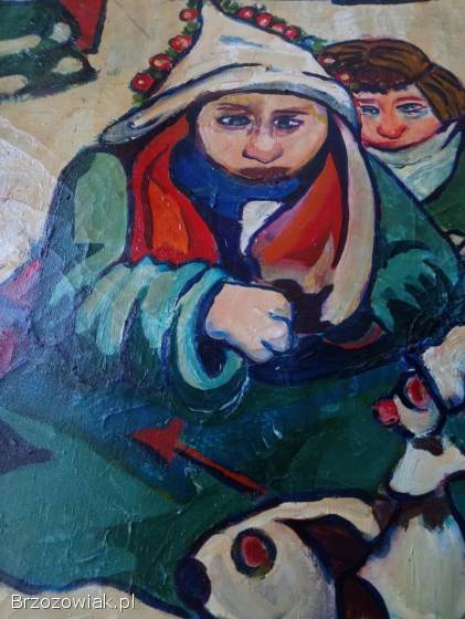 Obraz ręcznie malowany – scena zimowa – unikat