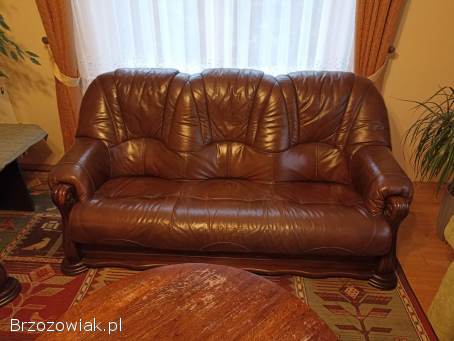 Wypoczynek skórzany (dębowy) sofa 3 + 2 os.