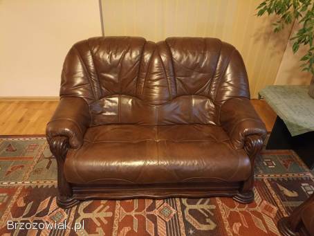 Wypoczynek skórzany (dębowy) sofa 3 + 2 os.