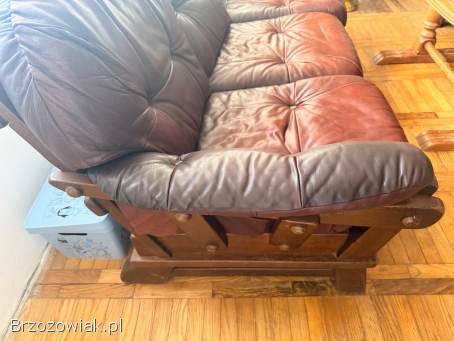 Zestaw komplet sofa łóżko skóra