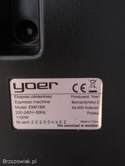 Ekspres ciśnieniowy do kawy Yoer (model: EM01 BREVE)