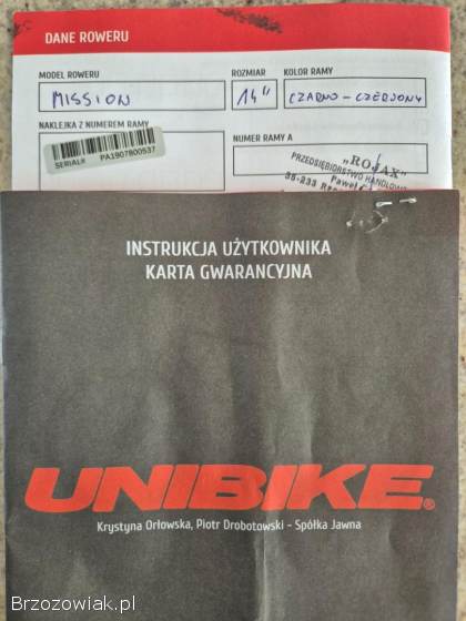 Rower Unibike Mission rama 14” koła 26