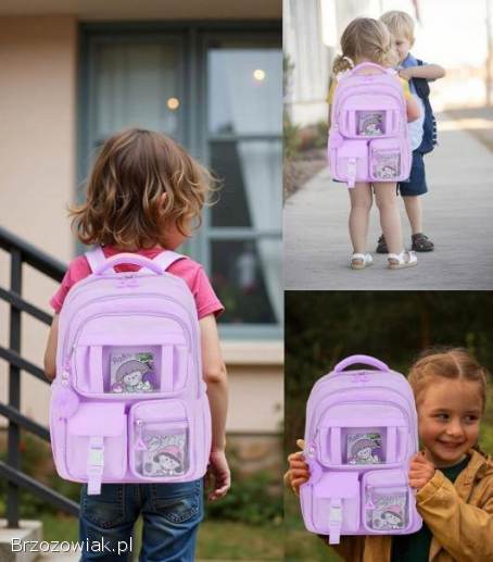 Plecak szkolny z pomponem fioletowy NOWY