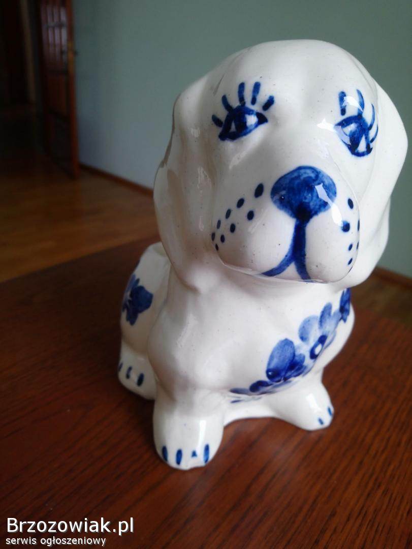 Piesek ceramiczny,  ręcznie malowany PRL