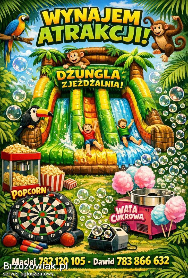 Dmuchaniec,  wynajem dmuchańców,  dmuchany dart,  popcorn,  wata cukrowa,  bańki mydlane