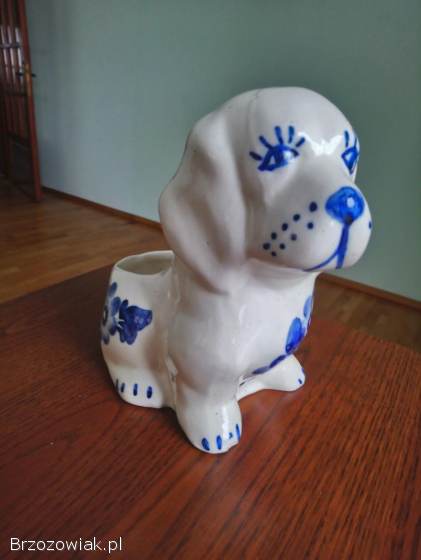 Piesek ceramiczny,  ręcznie malowany PRL