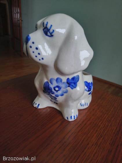 Piesek ceramiczny,  ręcznie malowany PRL