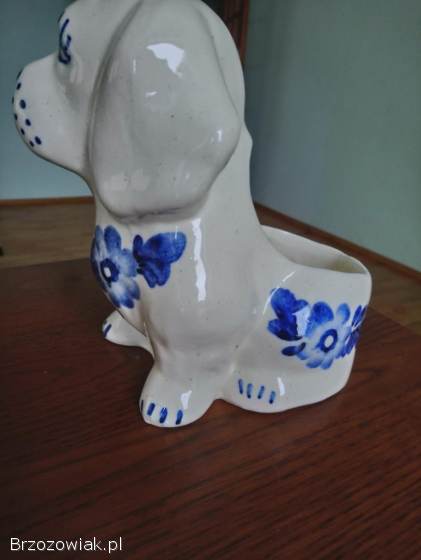 Piesek ceramiczny,  ręcznie malowany PRL