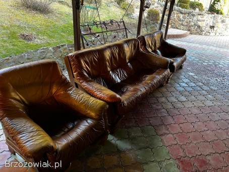 Komplet wypoczynkowy skórzany 3-2-1