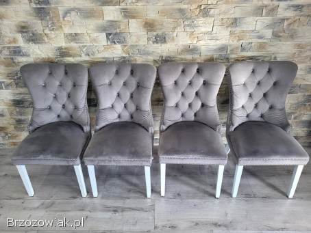 Stół rozkładany 140-180cm biały połysk BONX + Krzesła tapicerowane glamur kołatk