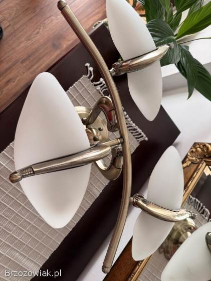 Lampa sufitowa żyrandol mosiądz 3 białe klosze