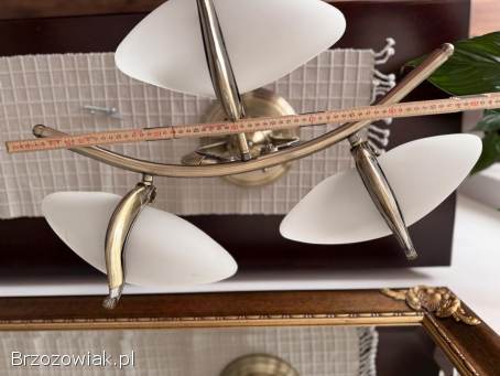 Lampa sufitowa żyrandol mosiądz 3 białe klosze