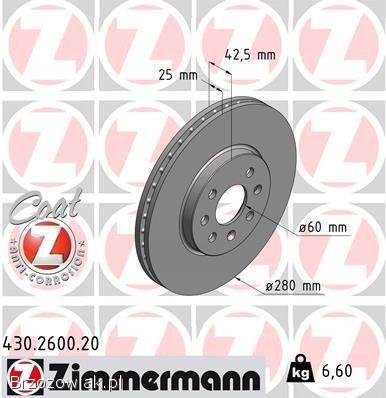 Tarcze Hamulcowe Przód Zimmermann Opel Meriva Astra 430260020