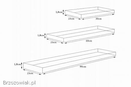 PÓŁKA WISZĄCA ŚCIENNA DĄB CREMONA ZESTAW 3 SZTUK + MOCOWANIA SALON BIURO