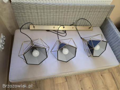 Czarno-złota geometryczna lampa wisząca potrójna