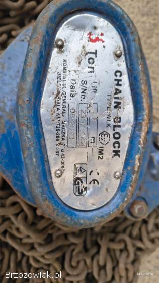 Wciągarka WLK łańcuchowa ręczna wciągnik 3 TONY Łańcuch 3 metry.