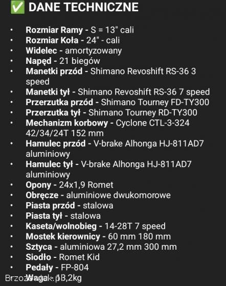 Sprzedam rower Romet Rambler koła 24,  Shimano