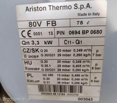 Bojler gazowy Ariston 80L z zamkniętą komorą spalania