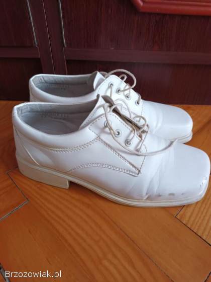 Buty komunijne chłopięce białe Gentleman 36 skóra