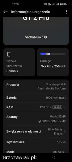 Realme GT2 Pro Ram 12(24)/256 GB Jak nowy 120Hz EtuiFoliaŁadowarka
