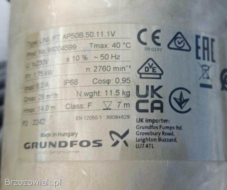 Nowa Pompa GRUNDFOS UNILIFT AP 50B.  50.  11.  1V + sterownik LC 220