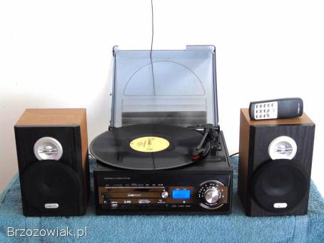 Gramofon z radiem USB SD mp3 CD pilot i głośniki.  DOSTAWA.