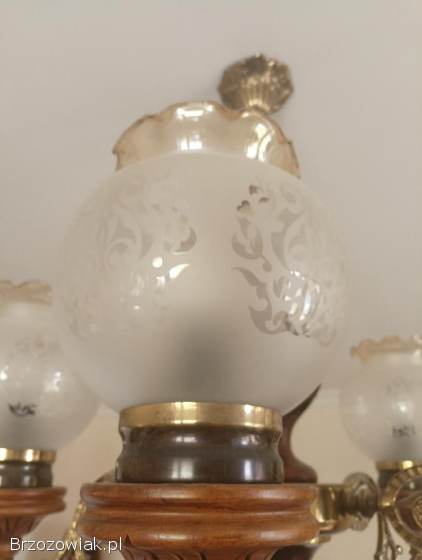 Żyrandol piękny mosiądz drewno retro luksusowy lampa