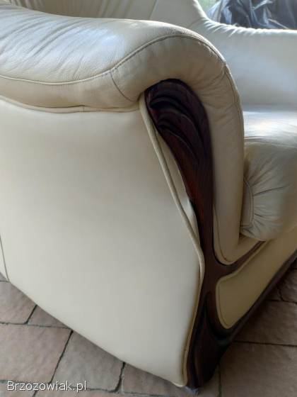 Sofa skórzana wraz z fotelami 2szt.  kolor kremowy