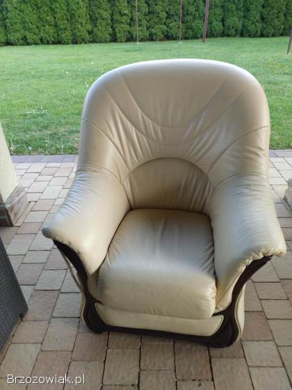 Sofa skórzana wraz z fotelami 2szt.  kolor kremowy