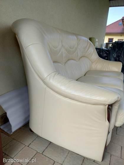 Sofa skórzana wraz z fotelami 2szt.  kolor kremowy