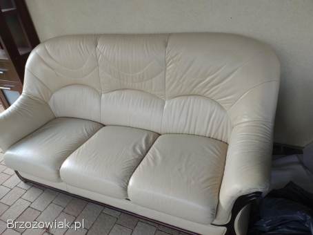 Sofa skórzana wraz z fotelami 2szt.  kolor kremowy