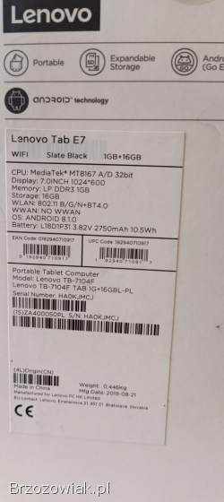 Tablet Lenovo Tab E7 TB-7104F z folią ochronną na wyświetlaczu