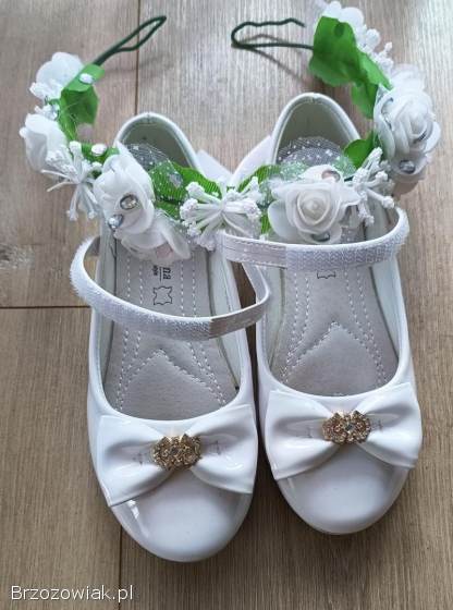 Alba Komunijna dla dziewczynki,  2x buty,  torebka,  wianek komplet