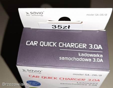 Ładowarka samochodowa Savio SA-06B Quick Charge 3.  0A