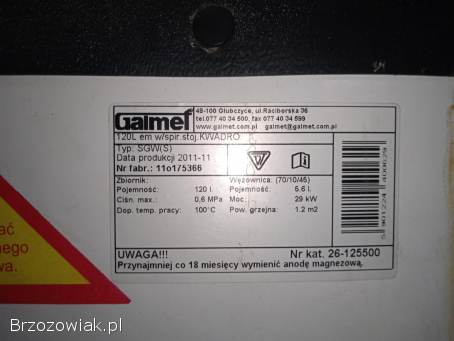 Podgrzewacz wody boiler galmet 120l wymiennik zasobnik